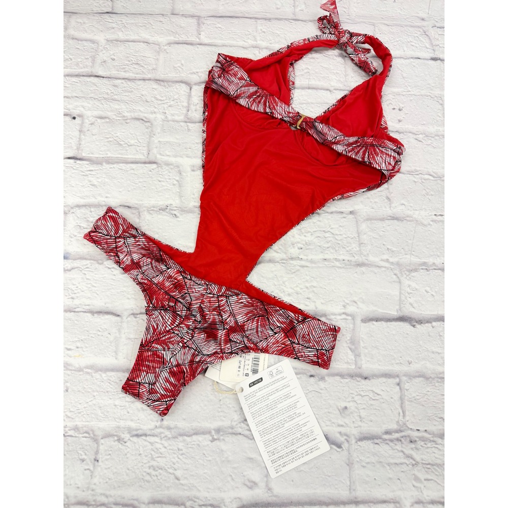 La Perla Red Tropical Trikini Cutout One Piece Swimsuit Halter NWT Sz 10 Beach - Picture 8 of 12